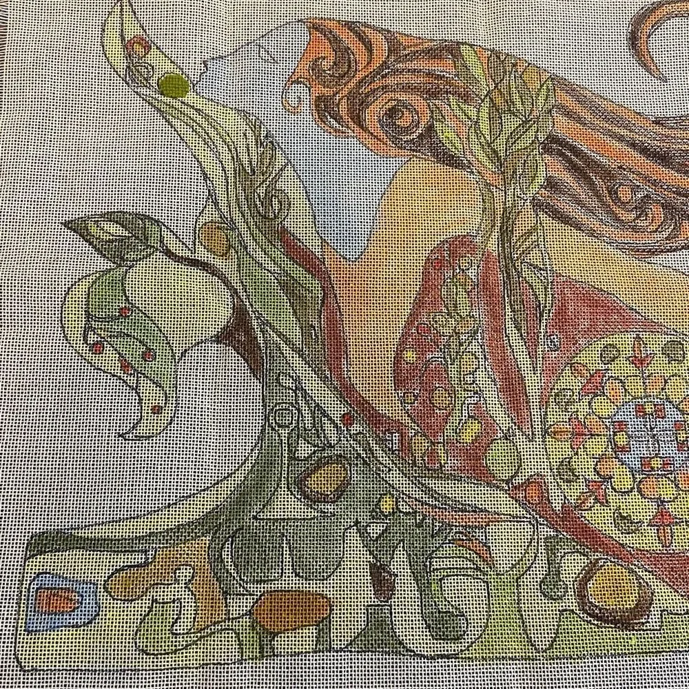 Botanical Goddess Decorative Wall Tapestry - Green, Orange, Blue Accents